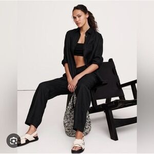 Banana Republic Petite Linen Blend Black Wide Leg Cropped Pants‎ Size 6